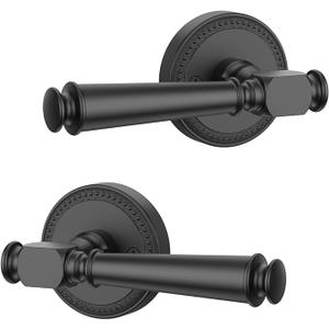 Amerdeco 2 Pack Matte Black Dummy Door Handles, Decorative Non-Turning Door Lever with Door Knobs for Closet, French Double Doors, Pantries & Interior Push/Pull Doors.AM0034