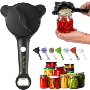 4-in-1 Jar Opener, Adjustable Jar Opener for Seniors, Kitchen Tool Designed Specifically for Seniors and Those with Limited Physical Strength, Suitable For Beer, Salad Dressing, Jar (Black)