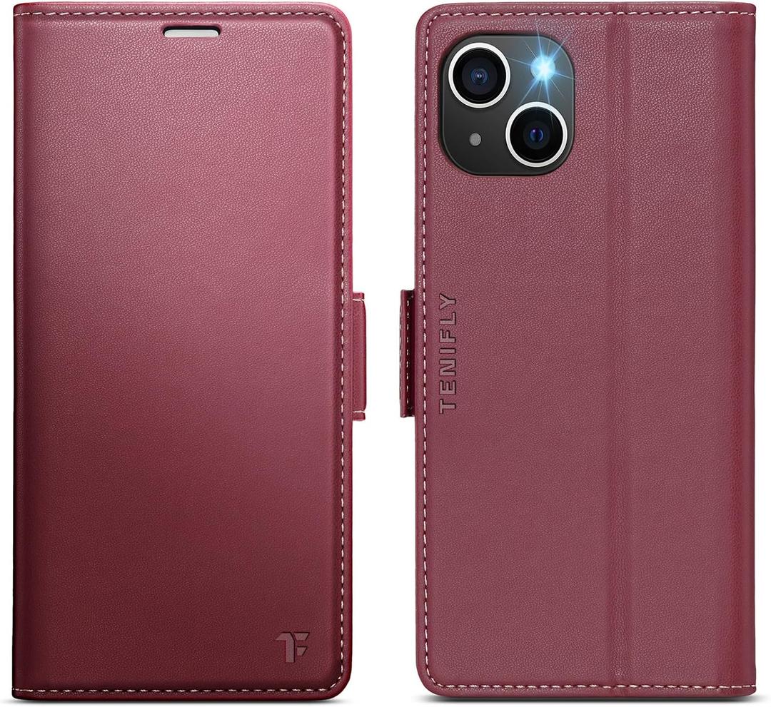for iPhone 13 Case Wallet with RFID Blocking Card Holder, PU Leather Kickstand Protective Flip Phone Cover Fit for iPhone 13 6.1", Wine Red