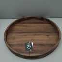 20 Inches Extra Large Round Black Walnut Wood Ottoman Tray with Handles, Serve Tea, Coffee or Breakfast in Bed, Classic Circular Wooden Decorative Serving Tray