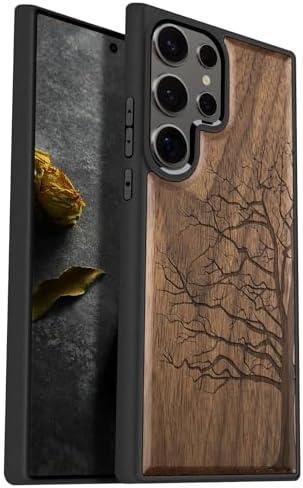Carveit Wood Case for Galaxy S25 Ultra Case 2025 [Natural Wood & Black Soft TPU] Shockproof Protective Cover Unique Wooden Design Compatible with Samsung S25 Ultra (Eternal Tree-Walnut)