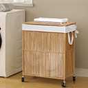 WOWLIVE Laundry Hamper with Wheels, Handwoven Rolling Laundry Basket with Lid, Clothes Hamper with Divided Removable Liner Bag, 115L Large Capacity Laundry Sorter Laundry Room Organization, 115L(22 x 13 x 26.4 Inches), Natural