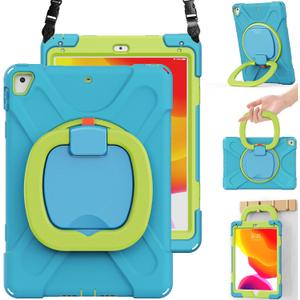 BRAECN Kids Case for iPad 9.7 Inch iPad 6th/5th Generation(2018/2017), 3-Layer Full-Body Rugged Silicone Case w/Rotatable Handle Grip, Shoulder Strap, Pencil Holder, Kickstand for iPad Air 2-Sky Blue