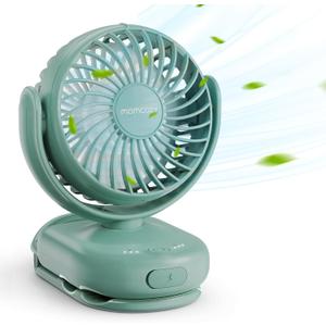 Momcozy Portable Stroller Fan with Clip | 4-Speed Mini-Fan for Carrier | Personal Fans Ultra Light 0.26lb | Gaps 4.5mm | Handheld Cooling | Rechargeable Rotate for Diaper Backpack/Table/Chair (Deep Green)