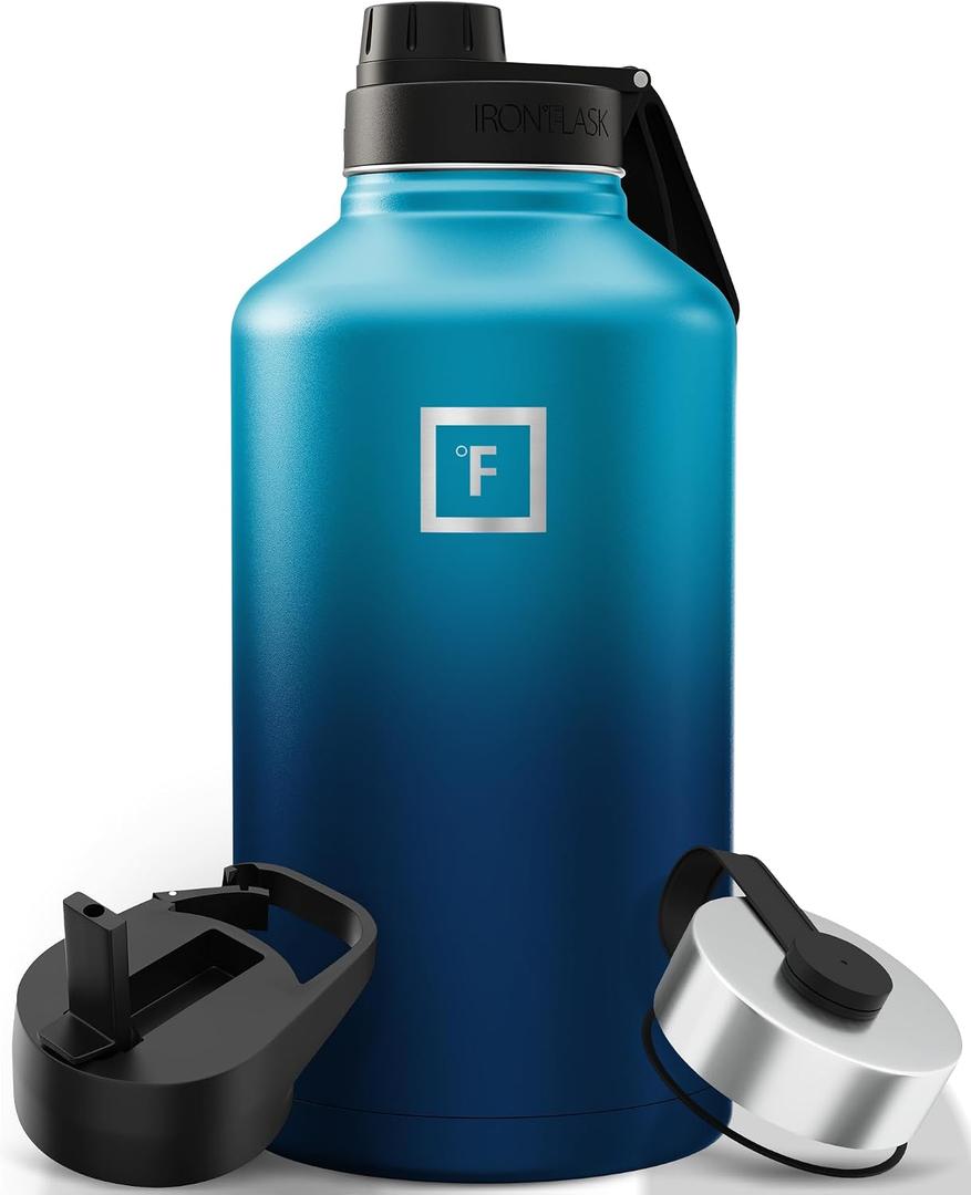 IRON °FLASK Camping & Hiking Hydration Flask with Spout, Wide Mouth Insulated Stainless Steel Sports Water Bottle - 64 oz Dark Night