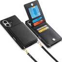 Vofolen for iPhone 16 Case Wallet with Card Holder Crossbody Lanyard Strap Leather with Magnetic Clasp Kickstand Heavy Duty Shockproof Protective Flip Cover for iPhone 16 Phone Case for Women, Black