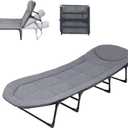Chaise Lounge Chair, Folding Cot, 6-Angle Adjustable Camping Cot with Mattress for Patio and Beach, Foldable Bed Portable Heavy Duty Lay Flat Reclining with Pillow (Small Size - 70")