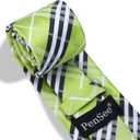 PenSee Mens Black Tie Checkered Tie Classic Necktie 3.15" (8CM) Plaid Ties For Men With Pocket Square Set (Medium, 207-twill Plaid Lime Green)