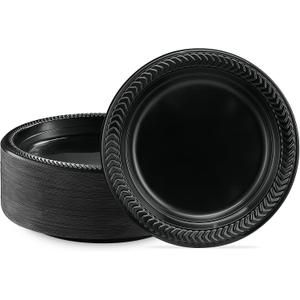 PLASTICPRO 200 PCS Black Plastic Plates Light Weight 7 Inch Plastic Dinner Dessert Appetizer Plates Black Plates Disposable for Party and Wedding