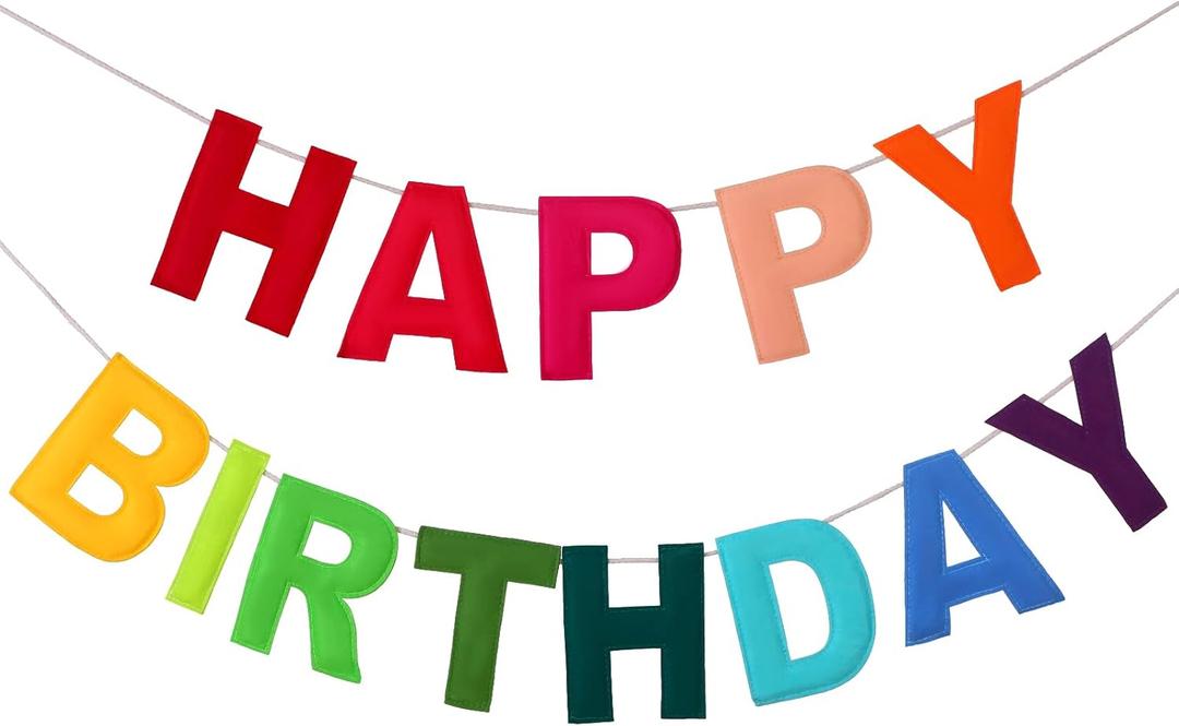 Mindsoft Felt Happy Birthday Garland Rainbow Banner Reusable Happy Birthday Sign Party Supply for Party Decor(Rainbow Color,Normal)
