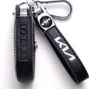 Leather Car Key Fob Case, 4-Button, Black, for Kia Ceed, Cerato, Forte, Niro, Seltos, Sorento, Soul, Sportage, Telluride