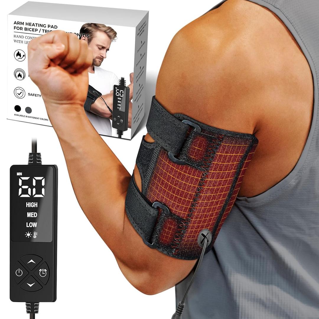 sticro Upper Arm Heating Pad for Bicep Tendonitis Pain Relief, Heated Arm Wrap for Biceps & Triceps Muscle Strains, Adjustable Bicep Brace with 3 Heat & 5 Timers Settings for Men/Women (L/XL)