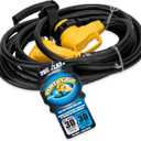Camco PowerGrip 25-Ft 30 Amp RV Extension Cord w/90 Locking End - Features NEMA TT-30P Male & Marine-Style L5-30R Locking Female Connectors - Rated for 125V/3,750W - 100% Copper 10-Gauge Wire (55524)
