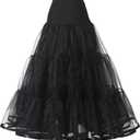 Women's Ankle Length Petticoats Long Plus Size Wedding Slips Crinoline Underskirt for Prom Evening Wedding Dress (Black) S