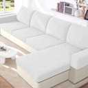 VANSOFY Couch Cushion Covers for Sectional Sofa, Stretch Jacquard Couch Seat Cushion Covers, Individual Washable Furniture Protector Sofa Slipcovers for Pet (3 Seater+1 Chaise Cover, Porcelain White)