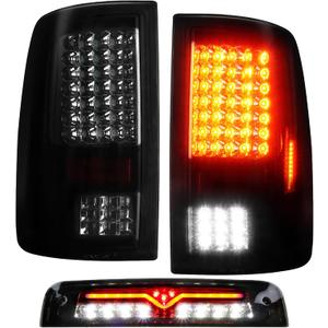 (3 Pack)LED Taillight Assembly 3rd Brake Light for 2009-2018 Dodge Ram 1500 2010-2018 Ram 2500 3500 Chrome Smoke Lens Only Fit factory Halogen/incandescent Model and Without Projector Headlights Model