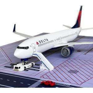 B737 Model Airplane 18.5 Inches Long 1/150 Scale 737 Aircraft with LED Lights and Airport Scene Accessories Ideal Display and Gift