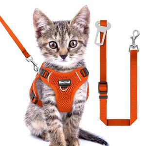 Kitten Harness and Leash Seat, 3 in 1 Adjustable Breathable Soft, Easy to Control Reflective Cat Harness Escape Proof, Cat Products, Orange, XXS
