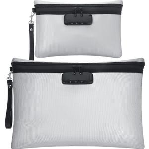 Nezyo Fireproof Safe Money Document Bag with Lock 2 Pcs Notary Journal Waterproof Bag with Zipper for A4 Storage Pouch File Passport Tablet, 14 x 10 Inch and 6.7 x 10 Inch(Grey)