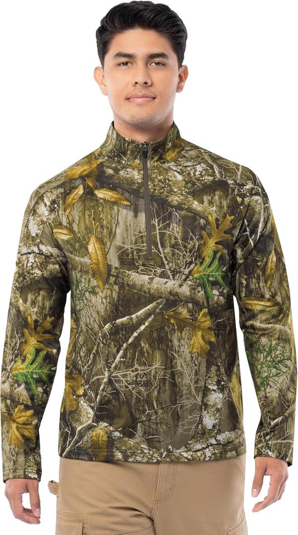 Realtree Men's 1/4 Zip Performance Pullover with Mock Neck, Realtree Edge, Large