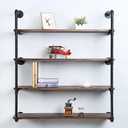 Industrial Pipe Shelving Wall Mounted,42in Rustic Metal Floating Shelves,Steampunk Real Wood Book Shelves,Wall Shelf Unit Bookshelf Hanging Wall Shelves,Farmhouse Kitchen Bar Shelving(4 Tier)