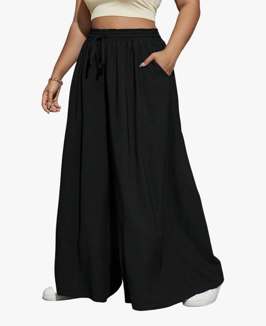 Women's Plus Size Wide Leg Pants Drawstring High Rise Baggy Travel Pants with Pocket Size XXL