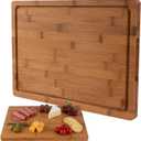 Bamboo Cutting Board, 1" Thick Heavy Duty Wood Chopping Board for Kitchen, Built-in Deep Juice Groove and Handles, Reversible Charcuterie Board for Meat BBQ, Gift for Housewarming, 17x12''