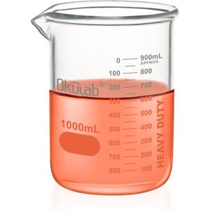 Heavy Duty Glass Beaker Set, Thick-Walled 3.3 Borosilicate Glass Beakers, with Double Scale Printed Graduation, Vol.1000ml, HBKG1000A1