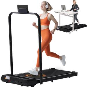 Portable Compact Treadmill with Handles for Home Small Spaces, Foldable Folding Walking Pad Treadmill with Handle Bar, 3.0HP Electric Walking Pads Treadmills Home with 320LB Capacity, LED Display