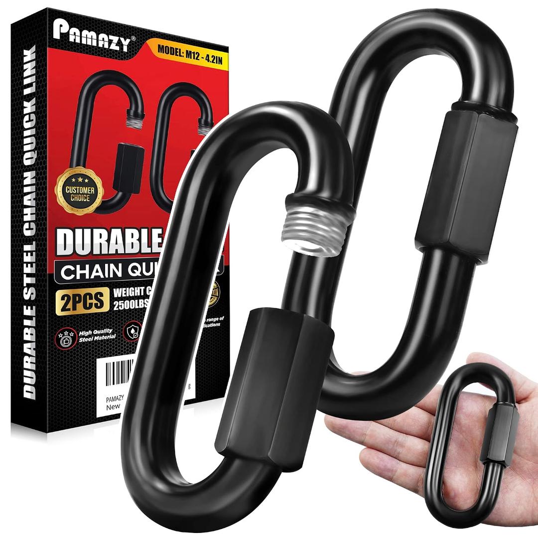 PAMAZY 2PCS 4.2” Heavy Duty Chain Quick Links, 2500 LBS Weight Capacity, Durable, Anti-Rust, High Strength Chain Connector, Carabiner for Big Chain Connecting, Hammock Hanging, Hiking, Camping