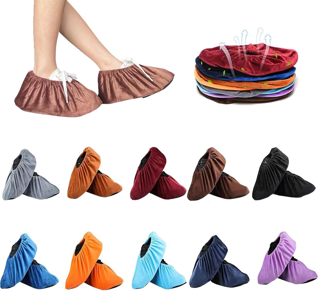 10Pairs Reusable Non Slip Shoe Covers, Premium Soft Washable Thickened Boot Shoe Covers for Household, Office, Laboratoryone size 10 Colors (Multicolored)