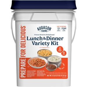 Augason Farms 4-Gallon Lunch & Dinner Variety Pail - Dehydrated Survival Food Kit - Long Shelf Life Ready to Eat Meals - Disaster Prep, Hiking & Camping Essentials - 113 Servings, Best Before 01/04/2035 