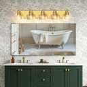 IZORRO Bathroom Light Fixtures, 5-Light Brushed Gold Vanity Light, Modern Wall Sconces with Globe Clear Glass Shade, Vanity Lighting Fixtures Over Mirror,E26 Bulb Socket