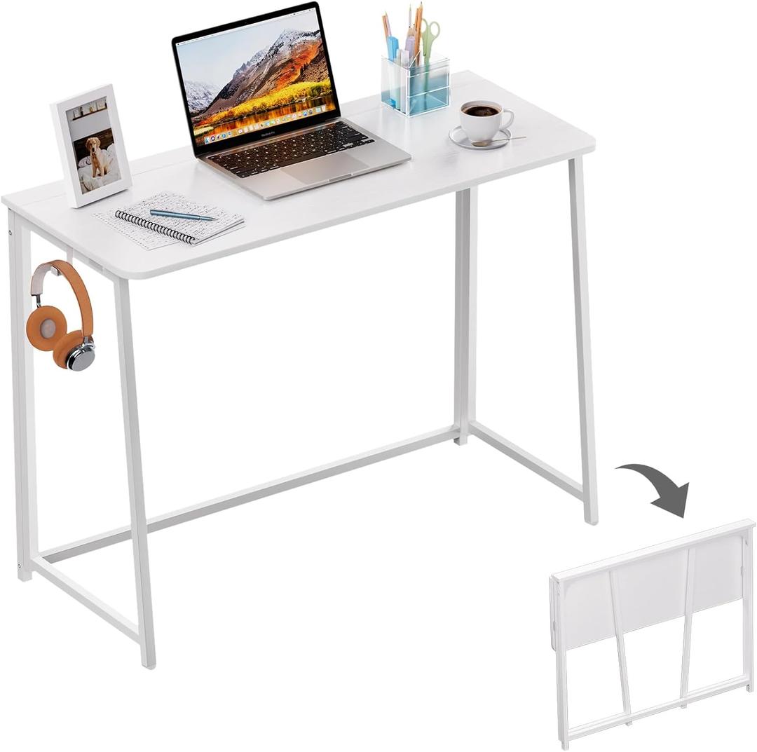 WOHOMO Folding Desk, Small Writing Desk 39.4", Space-Saving Foldable Laptop Table Writing Workstation for Home Office, Easy Assembly, White (Large Size:39.4 x 15.7)