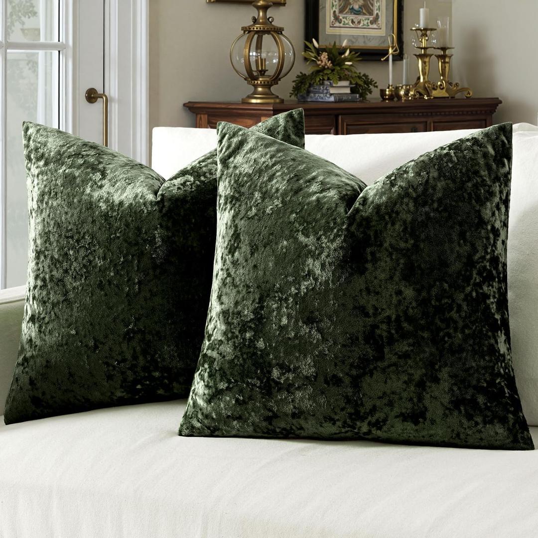 MIULEE Velvet Throw Pillow Covers Set of 2, Soft Neutral Decorative Pillow Cases with Luxurious Textured Vintage Cushion Covers for Home Decor Couch Sofa Bed,Dark Green 20x20 inch