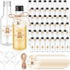 Funnymoom 50 Sets Bear Baby Shower Favors for Guests 1.7oz/50ml Mini Liquor Bottles and Thank You Cards Funnels Plastic Empty Shot Bottles for Juice Alcohol Baby Shower Gender Reveal Party Gifts