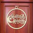 Queekay Ramadan Door Decoration Wooden Ramadan Mubarak Door Wreath Eid Mubarak Hanging Sign Moon Decorations for Islamic Muslim Home Wall Window Decor Supplies