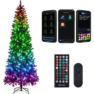 7.5FT Prelit Christmas Tree with 350 LED Lights, App Controlled Artificial Christmas Tree with Multi-Color RGB Lights & Music Sync, Slim Pencil Christmas Tree for Home Christmas Decorations
