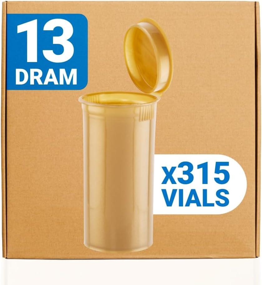 Pop Top Dram Bottles - (Gold) - 13 Dram - 315 Per Case -(2.75" Deep X 1.26" Wide) - Packaging Supplies - Dry Herb Containers - Child Resistant Smell Proof Container - Pill Vials - Rx Vial