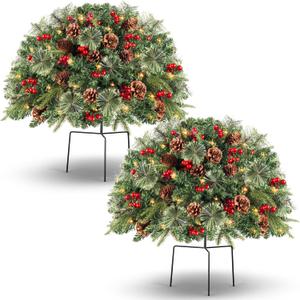 LAVEVE 14" Christmas Tree, Frosted Urn Filler with Pre-lit 50 LED Lights, Outdoor Xmas Tree Decor for Pathway and Porch, Pack of 2