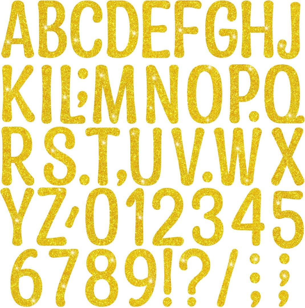 20 Sheets Glitter Letter Stickers, 264 PCS Bulletin Board Letters Large 4 Inch Self-Adhesive Alphabet Number Stickers Letters for Poster Board Mailbox Classroom Crafts Party Decor DIY Projects (Gold)