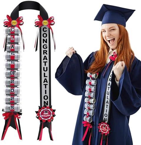 Lyrow Graduation Money Lei Class of 2025 Double Braided Lei Gift Graduation Cash Gifts Pull Ideas for High School College Party Supplies (Red and Black)
