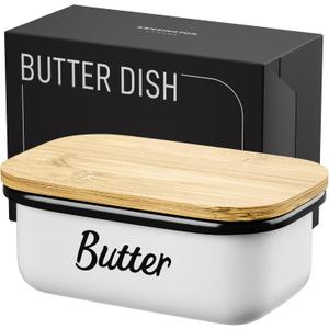 White Butter Dish with Lid for Countertop & Refrigerator - Unbreakable Metal Butter Keeper, Large Butter Container for Fridge, Butter Holder, Butter Tray, Butter Storage for Counter, Mantequillera