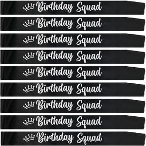 Birthday Squad Sash Black for Women Men 16th 18th 21st 30th 40th 50th or Any Other Bday Party Supplies Decorations