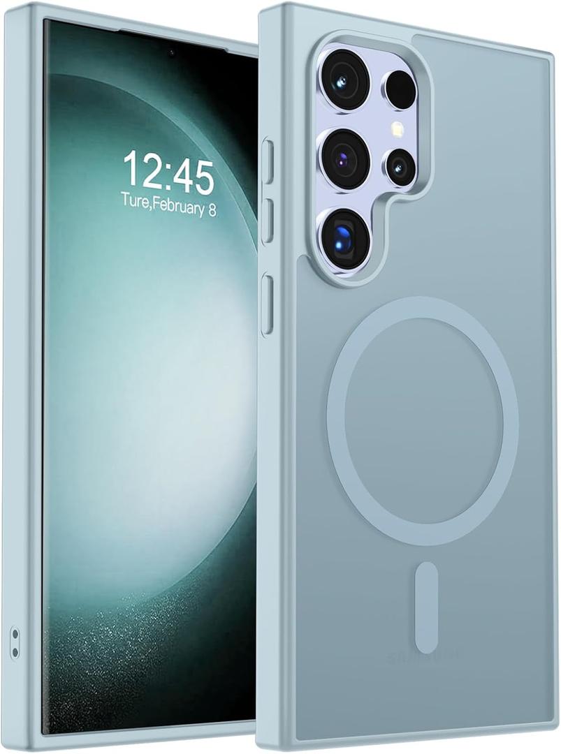 SUPFINE Magnetic for Samsung Galaxy S23 Ultra Case (Compatible with MagSafe)(Military Grade Drop Protection) Slim Translucent Shockproof Phone Case,Sliver Blue