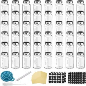 24Pcs 4OZ Glass Spice Jars with 304 Stainless steel Caps, Glass Jars with Minimalist Farmhouse Spice Labels Stickers, Collapsible Funnel, Seasoning Storage Bottles for Spice Rack, Cabinet, Drawer (24)