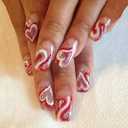 24Pcs Valentines Press on Nails Medium Square Fake Nails Glitter Heart Nail Tip French Lines Designs Glue on Nails Full Cover Acrylic False Nails for Women Girls DIY Valentine Manicure Decor