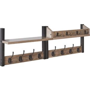 YMYNY 31.5" Coat Rack Wall Mount with Shelf, 4 in 1 Key and Coat Hanger with 12 Metal Hooks, Wall Shelf with Hooks & Mail Holder for Living Room, Bedroom, Silver Gray, HWS007Y-2