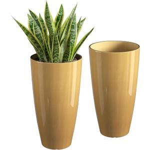 QCQHDU 21 inch Tall Planters for Outdoor & Indoor Plants, 2 Pack Sturdy Plant-Flower-Tree Pots for Front Porch Patio Deck Living Room Decor, Golden