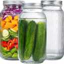 WELLIFE 64 OZ Mason Jars, 3 Pack Wide Mouth Mason Jars for Pickling, Canning, Fermenting and Food Storage, Microwave & Dishwasher Safe